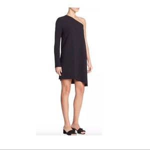 NWT $355‎ Theory Sintsi Rosina Crepe One-Shoulder Dress Black [ SZ 10 ]